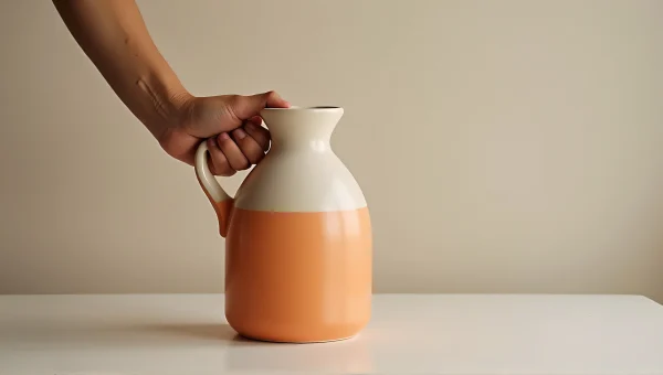 Ceramic Jug Gripped By Hand In Studio Setting