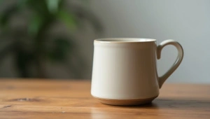 Ceramic Mug on Wooden Table Close-Up Shot