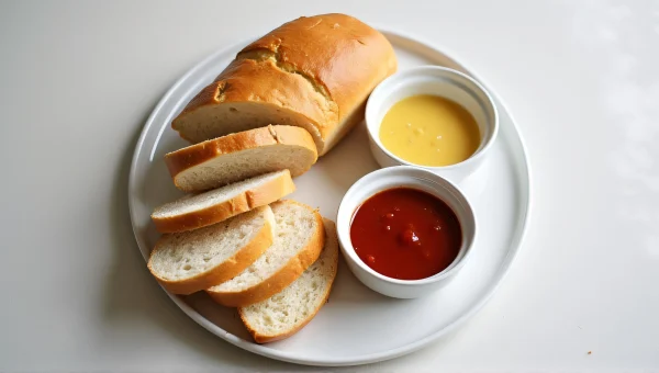 Ceramic Plate With Bread And Sauces Arrangement