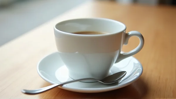 Ceramic Teacup With Saucer And Spoon Top View