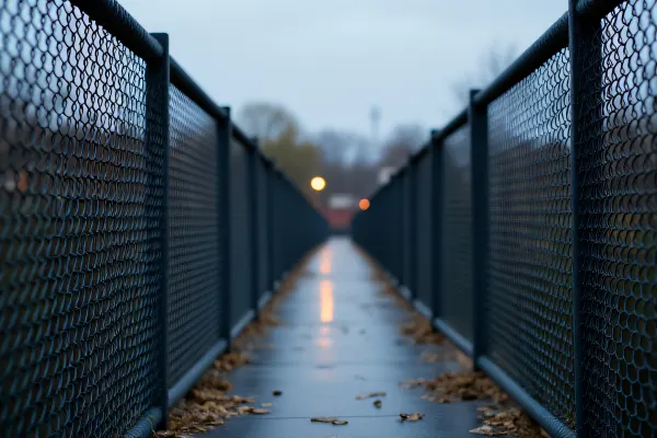 Chain-Link Fence Pedestrian Bridge Dusk Perspective