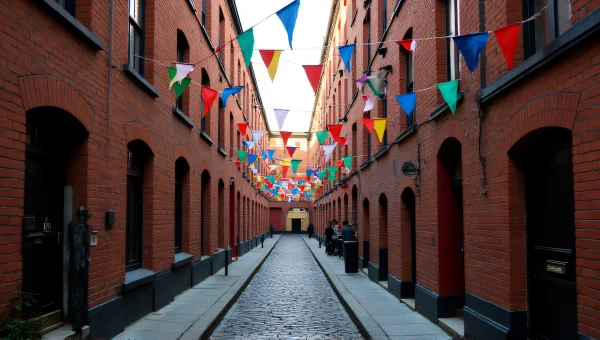 Charming Cobblestone Street With Colorful Buntings