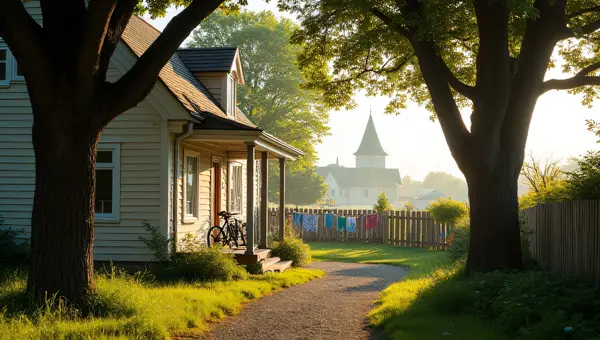 Charming Cottage Front Yard With Laundry Line