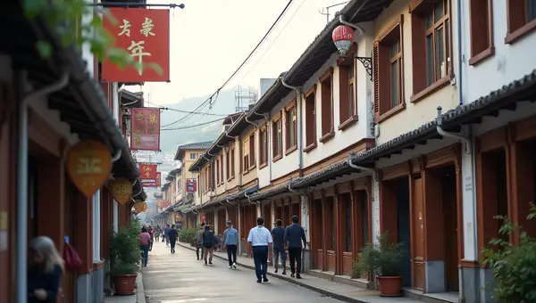 Charming Facades Along Quaint Lane in Afternoon Light