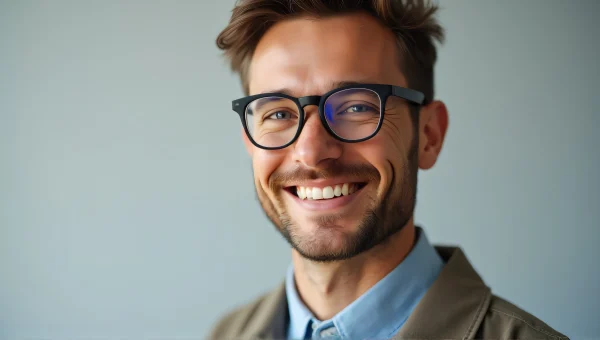 Cheerful Adult Wearing Spectacles in Studio Light