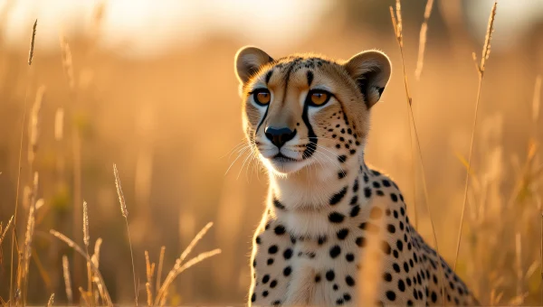Cheetah Portrait In Savanna Grassland Afternoon Light