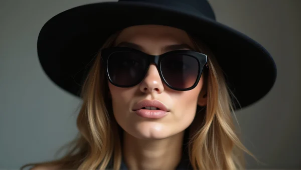 Chic Woman in Dark Sunglasses and Black Hat