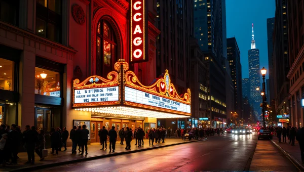 Chicago Theater Night View With Neon Signage