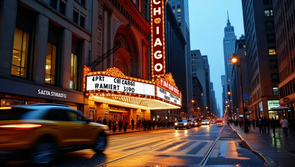 Chicago Theatre Marquee At Dusk With Streetcars