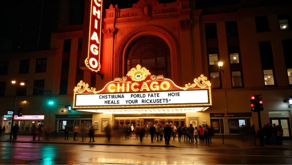 Chicago Theatre Marquee Nightlife With Neon Reflections