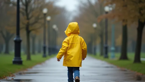 Child in Yellow Raincoat Walking in Park