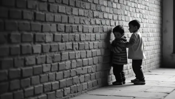 Children Playing Near Textured Brick Wall
