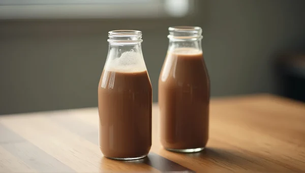 Chocolate Milk Bottles On Wooden Table