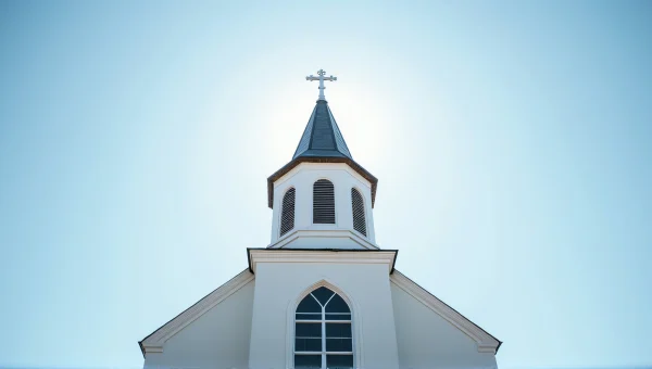 Church Steeple Against Clear Sky Perspective