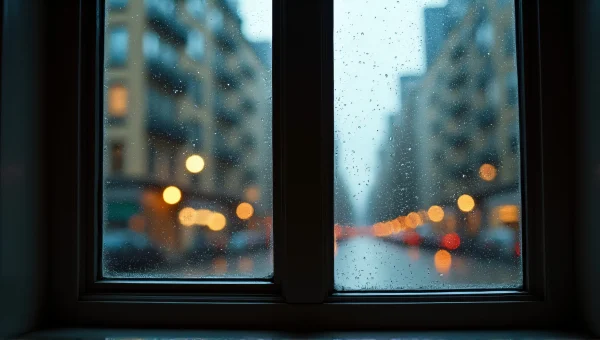 City Apartment Interior Through Rainy Window