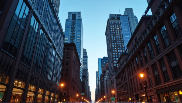 City Buildings Dusk View With Traffic Lights