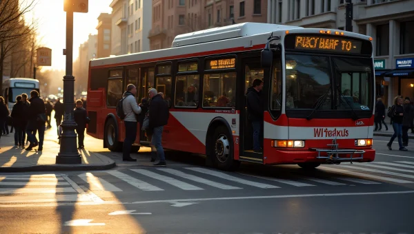 City Bus at Crosswalk with Passengers Boarding