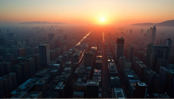 City Grid Aerial View At Sunrise With Mountains