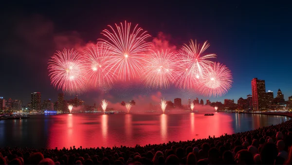 City Harbor Fireworks Display Over Water Night