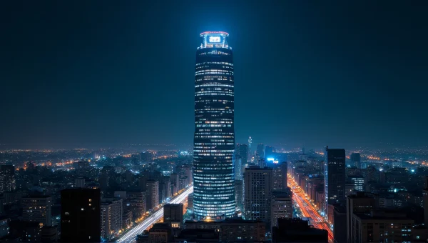 City Night Skyline with High-Rise Building Lights