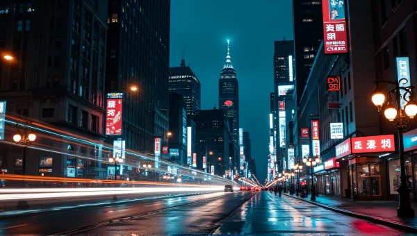 City Nightlife with Neon Lights and Reflections