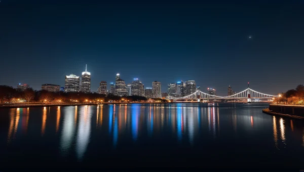 City Skyline at Night with River Reflection