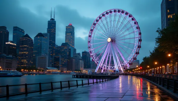 City Skyline Waterfront Ferris Wheel Twilight