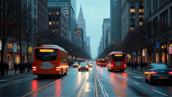 City Street Dusk Traffic Mid-Rise Buildings
