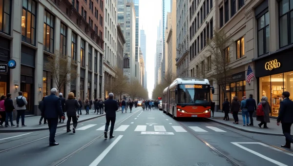 City Street Scene Midday Pedestrians Crossing