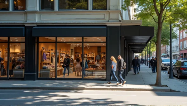 City Street Storefront Midday Pedestrians Merchandise