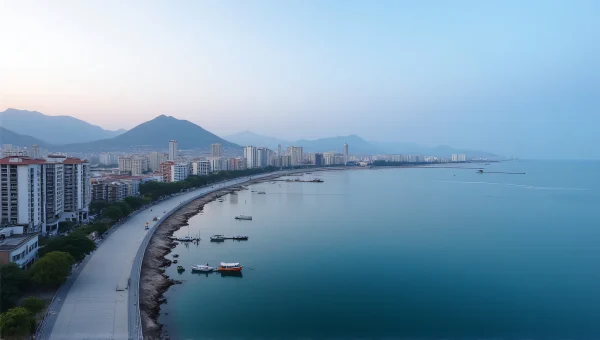 Cityscape At Dusk With Calm Sea And Boats