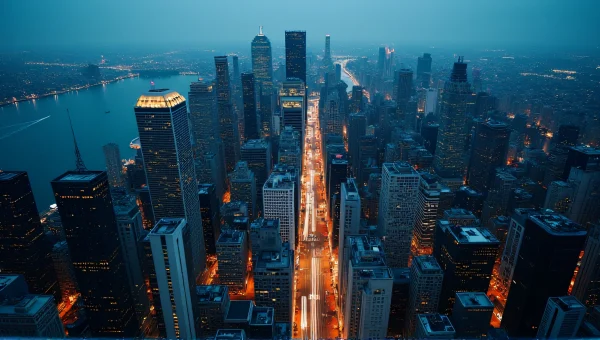 Cityscape At Night Aerial View With Light Trails