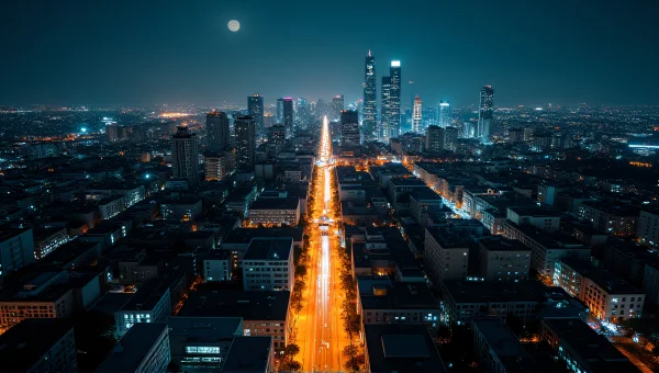 Cityscape At Night With Glowing Streetlights