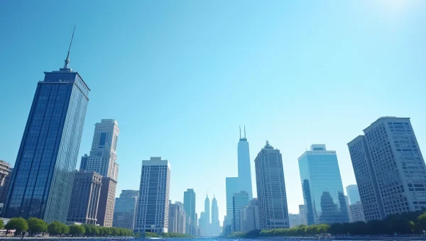 Cityscape with Diverse Mid-Rise Buildings and Blue Sky