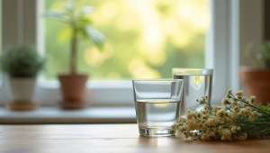 Clear Drinking Glasses With Wildflowers On Table
