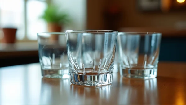 Clear Drinking Glasses On Wooden Table Reflective