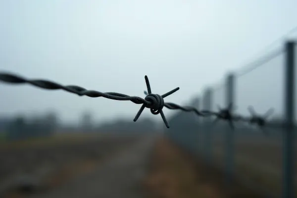 Close-Up Barbed Wire Against Industrial Background