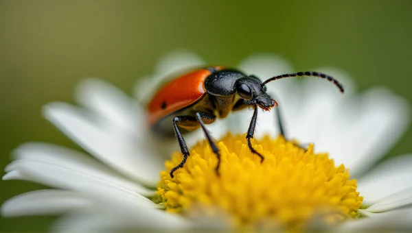 Close-Up Beetle on Daisy Flower Macro image