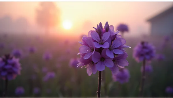 Close-Up Cluster Of Purple Flowers At Dawn