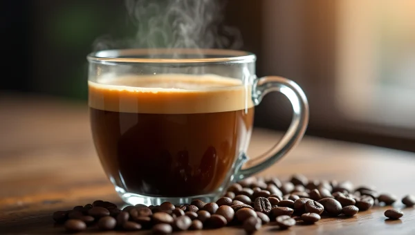 Close-Up Coffee Mug With Beans And Steam