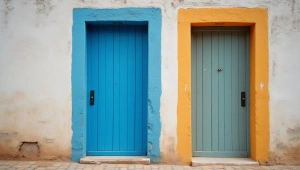 Close-Up Of Colorful Wooden Doors On Stucco Wall