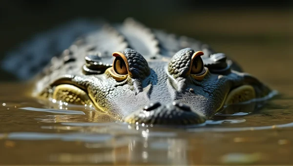 Close-Up Crocodile Head in River Shallow Depth