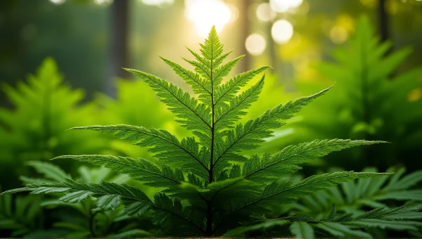 Close-Up Green Fern Leaves In Morning Light