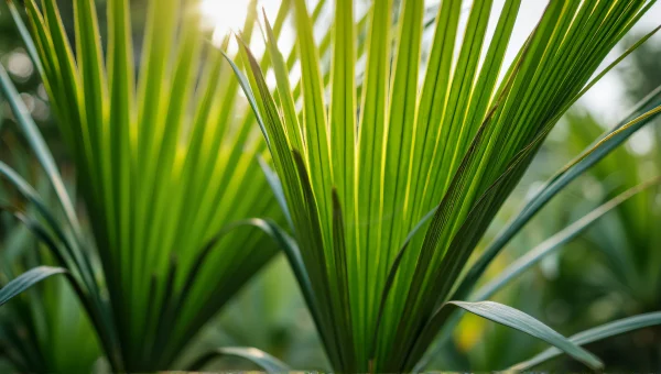 Close-Up Green Palm Plants in Morning Light