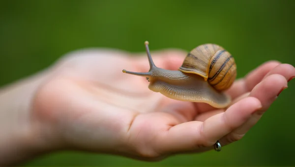 Close-Up Hand Cradling Snail Shell Details