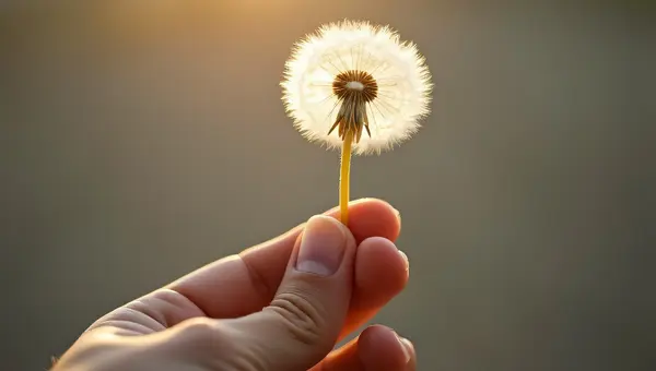 Close-Up Hand Holding Dandelion Seed Head