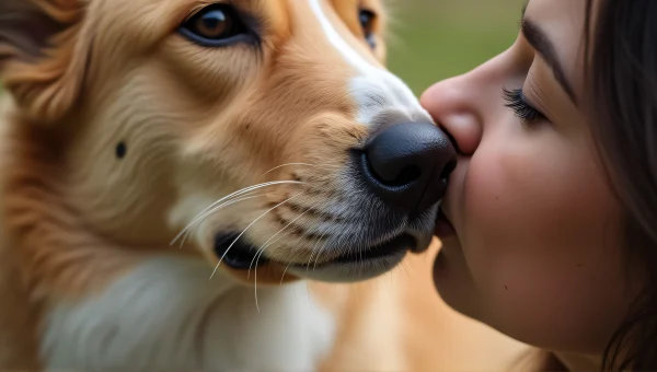 Close-Up Kissing Dog Snout Candid Moment