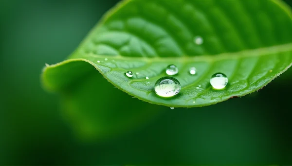 Close-Up Leaf With Water Droplets And Veins