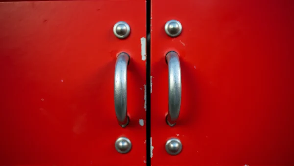 Close-Up Metal Door Handle Red Door Texture