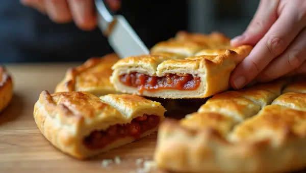 Close-Up Of Pie Being Sliced In Cozy Kitchen
